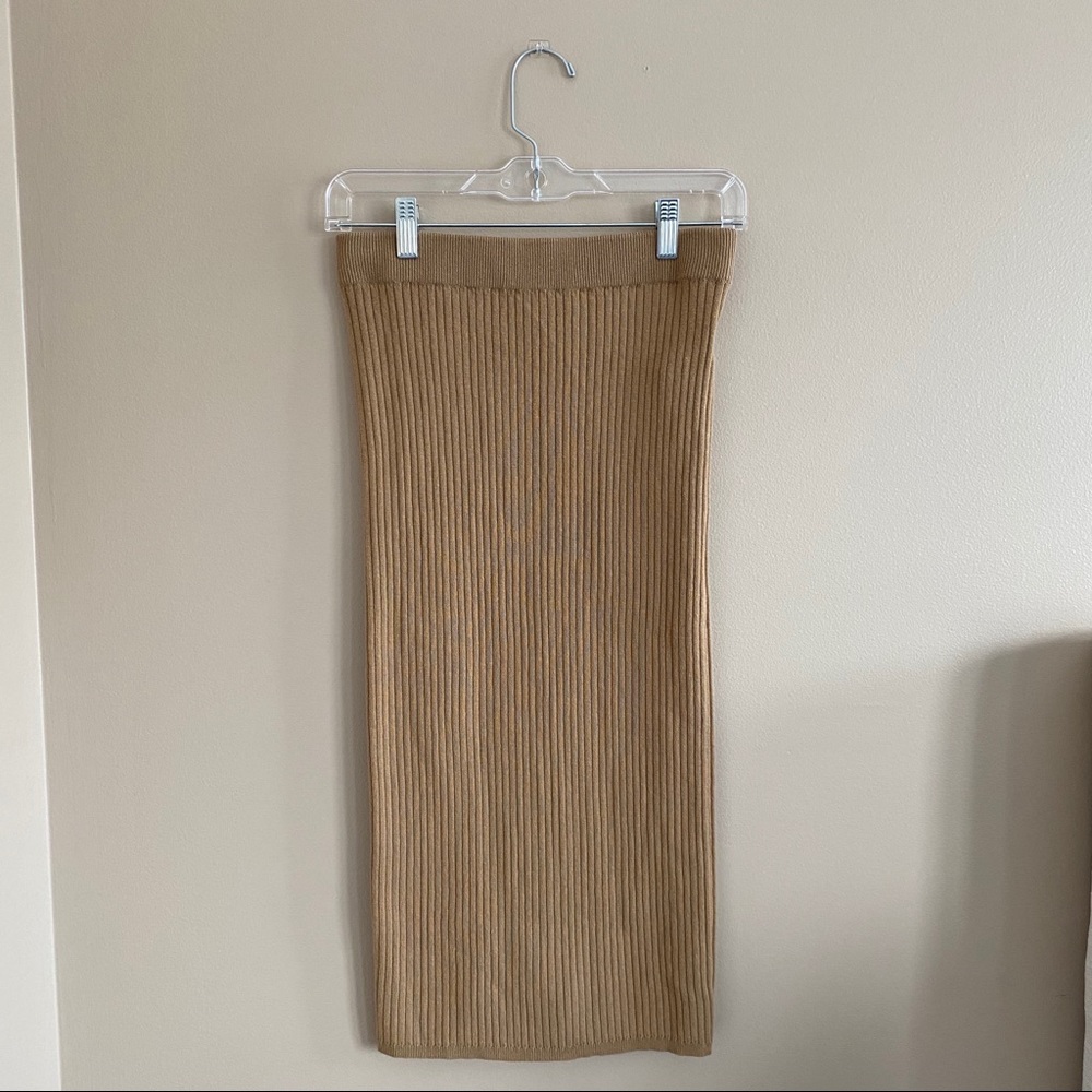 Tan Knitted Midi Skirt